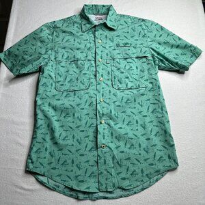 IZOD Mens Surfcaster Green‎ Small Lure Graphics Vented Short Sleeve Fishing